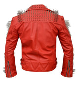 Gorgeous Steampunk Jacket, Orange Motorbike Punk Jacket, Men's Cow Skin Real Leather Gothic Jacket, Long Spiked Heavy Metal Studs Jacket,